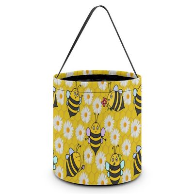 Gsjjme Cute Bee And Flowers Pattern Tote Bag Candy Bags Basket Halloween Trick Or Treat Bucket with Handle Gifts Decor for Party