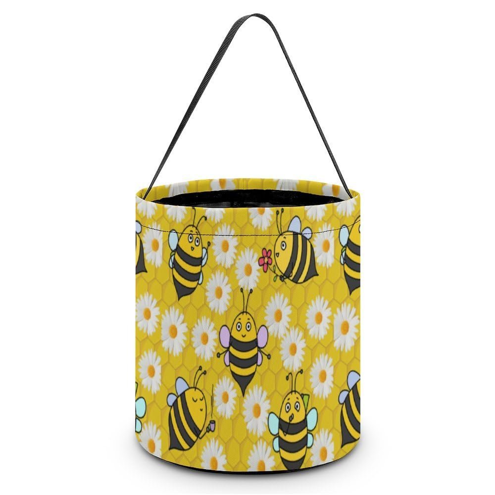 Gsjjme Cute Bee And Flowers Pattern Tote Bag Candy Bags Basket Halloween Trick Or Treat Bucket with Handle Gifts Decor for Party