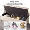 Entryway storage bench,Solid wood frame bedroom ottoman with storage,End of Bed Bench with Soft Close Lid,Technology cloth,Extra Long Upholstered Bedroom Bench with Storage Space for Entryway(Beige,90 view 3