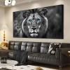 RUNBOAT Majestic Lion Canvas, Lion Wall Art Canvas, Lion Painting Canvas, Lion Pictures Wall Decor, African Lion Canvas Wall Art, Blue Eyed Lion Canvas, Lion Wall Art (Black Framed, 48x27in|122x68cm) view 1
