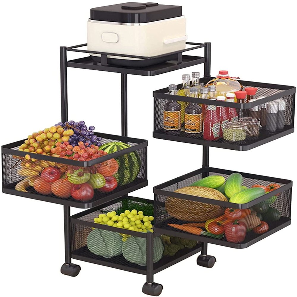 Rotatable Kitchen Trolleys with Wheels 2/3/4 Floor-Standing Multi-Layer Mobile Storage Trolley,Kitchen Carts Storage Cart for Kitchen Bathroom,Black-272763.5cm (Black 272778.5cm)