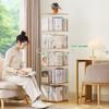 360 Rotating Bookshelf Vertical Bookshelf Tower Spinning Bookshelf Tower Bamboo Swivel Bookcase Wood Book Shelf Standing Storage Display Rack Standing Shelves,Clear,4 Tier view 3