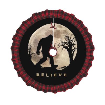 Funny Bigfoot Sasquatch Full Moon 30 Inch Christmas Tree Skirt Red and Black Buffalo Plaid Edge Decoration for Merry Christmas Farmhouse Winter Holiday Party Home Decoration Ornaments Indoor Outdoor