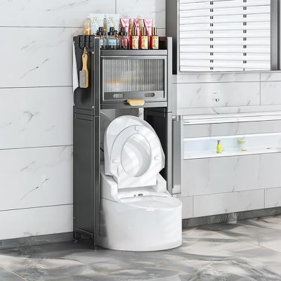 Hltdzer Over The Toilet Storage Cabinet Bathroom Storage Rack with Metal Frames Over Toilet Organizer Industrial Freestanding Bathroom Rack Above Toilet with Shelf Suitable(Black,27.6in/70cm)