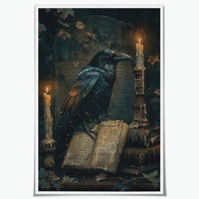 Vintage Spooky Crow Painting Halloween Poster Dark Academia Black And White Canvas Wall Art For Living Room Bedroom Decor12x18inch Unframed