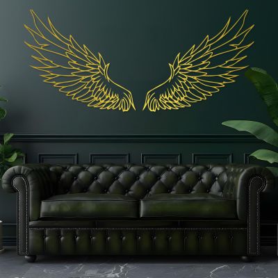Angel Wings Metal Wall Art, Metal Angel Wings Wall Decor, Large Angel Wings Wall Art, Feather Wings Wall Art, Line Wall Art, Metal Line Art Wall Decor, Wall Decor for Bedroom, Living Room (Gold, 35x32in|90x82cm)