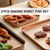 Nonstick Baking Sheet Pan Set of 2, Cookie Sheets for Oven, Extra Thick Quarter/Jelly Roll Pans Tray with Diamond Texture Pattern, Commercial Quality Baking Sheet Pan Set, Gold view 2