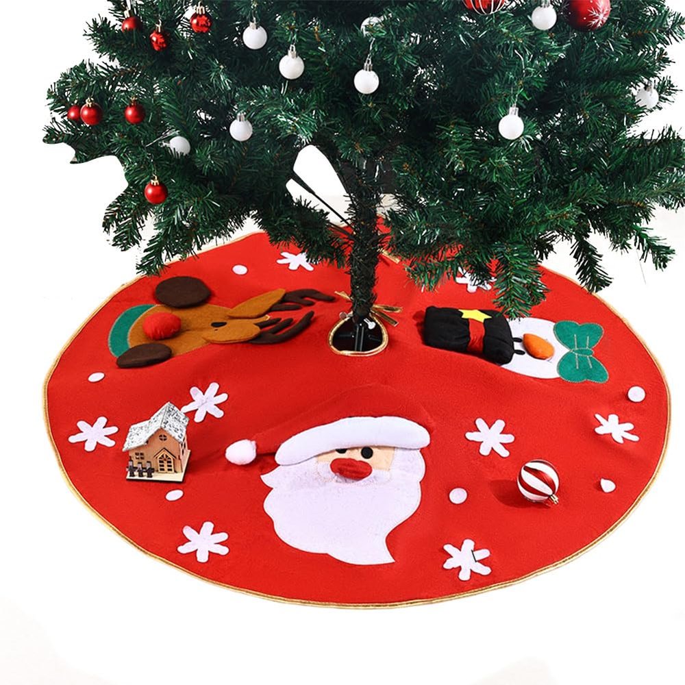 Christmas Tree Skirt, 39.7in Snowman Christmas Tree Skirt, Christmas Tree Embroidered Christmas Tree Skirt for Rustic Xmas Tree Holiday Decorations