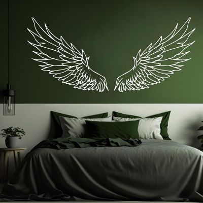 Angel Wings Metal Wall Art, Metal Angel Wings Wall Decor, Large Angel Wings Wall Art, Feather Wings Wall Art, Line Wall Art, Metal Line Art Wall Decor, Wall Decor for Bedroom, Living Room (White, 31x29in|80x73cm)