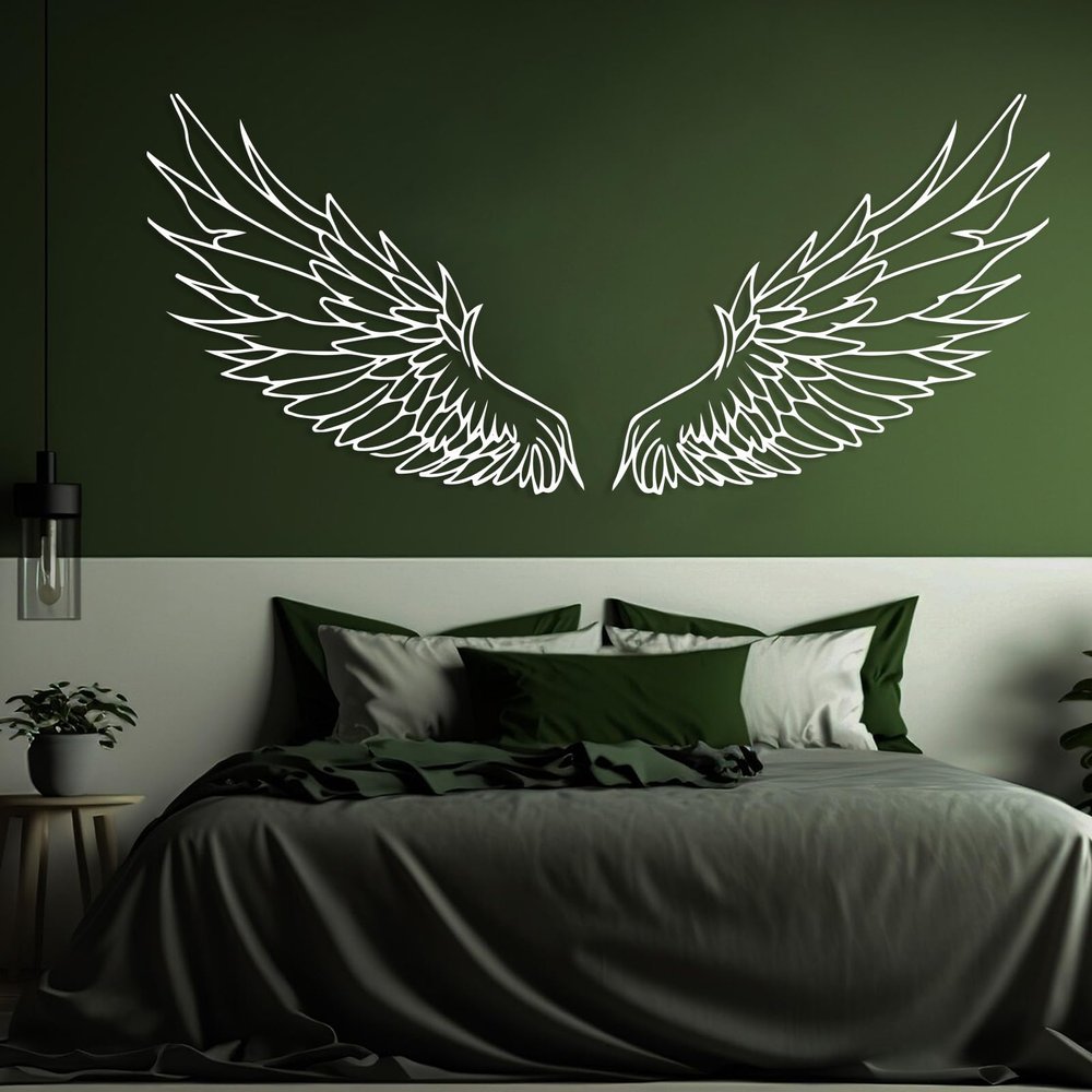 Angel Wings Metal Wall Art, Metal Angel Wings Wall Decor, Large Angel Wings Wall Art, Feather Wings Wall Art, Line Wall Art, Metal Line Art Wall Decor, Wall Decor for Bedroom, Living Room (White, 31x29in|80x73cm)