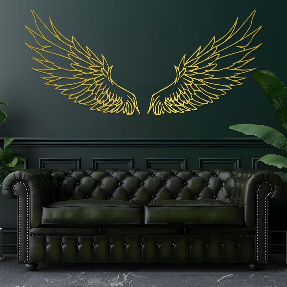 Angel Wings Metal Wall Art, Metal Angel Wings Wall Decor, Large Angel Wings Wall Art, Feather Wings Wall Art, Line Wall Art, Metal Line Art Wall Decor, Wall Decor for Bedroom, Living Room (Gold, 30x27in|76x70cm)
