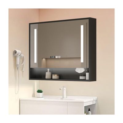 Mirror Medicine Cabinet with Three-color Lights, Modern Medicine Cabinet with Light Brightness, Color Adjustment & Anti-Fog, Bathroom Vanity, Wall mounted, for Bathroom Laundry Room Kitchen(Black,60cm