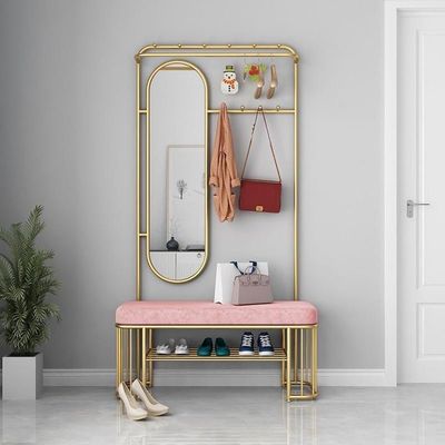 with Removable Hooks and Shoe Stand, Industrial Coat Rack Stand with Bench, Free Standing Coat Tree,with Mirror Entryway Storage Shelf, for Living Room,Hallway