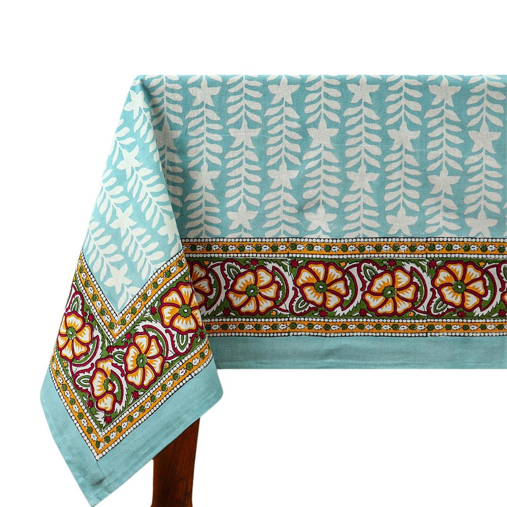 72x135 Inches Rectangle Hand Block Printed Cotton Tablecloth, Pink White Floral Table Cloths Washable, Indian Table Linen for Valentine Thanksgiving Gifts Home Decor Dinning Outdoor