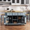 JIVOIT 53inch Kitchen Island Set with 2 Bar Stools, Kitchen Storage Cart on 5 Wheels with Drop Leaf, Power Outlet, Door Internal Storage Rack, 5 Open Side Racks, 3 Drawers, Adjustable Shelves view 2