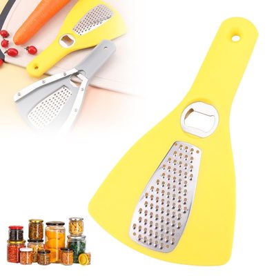 3-in-1 Stainless Steel Potato Grater with Can Opener Bottle Opener, 2024 New Multi-functional Shredded for Carrot Vegetable,Beer Opener Lid Opener Jar Opener for Weak Hands(Yellow,1PCS)