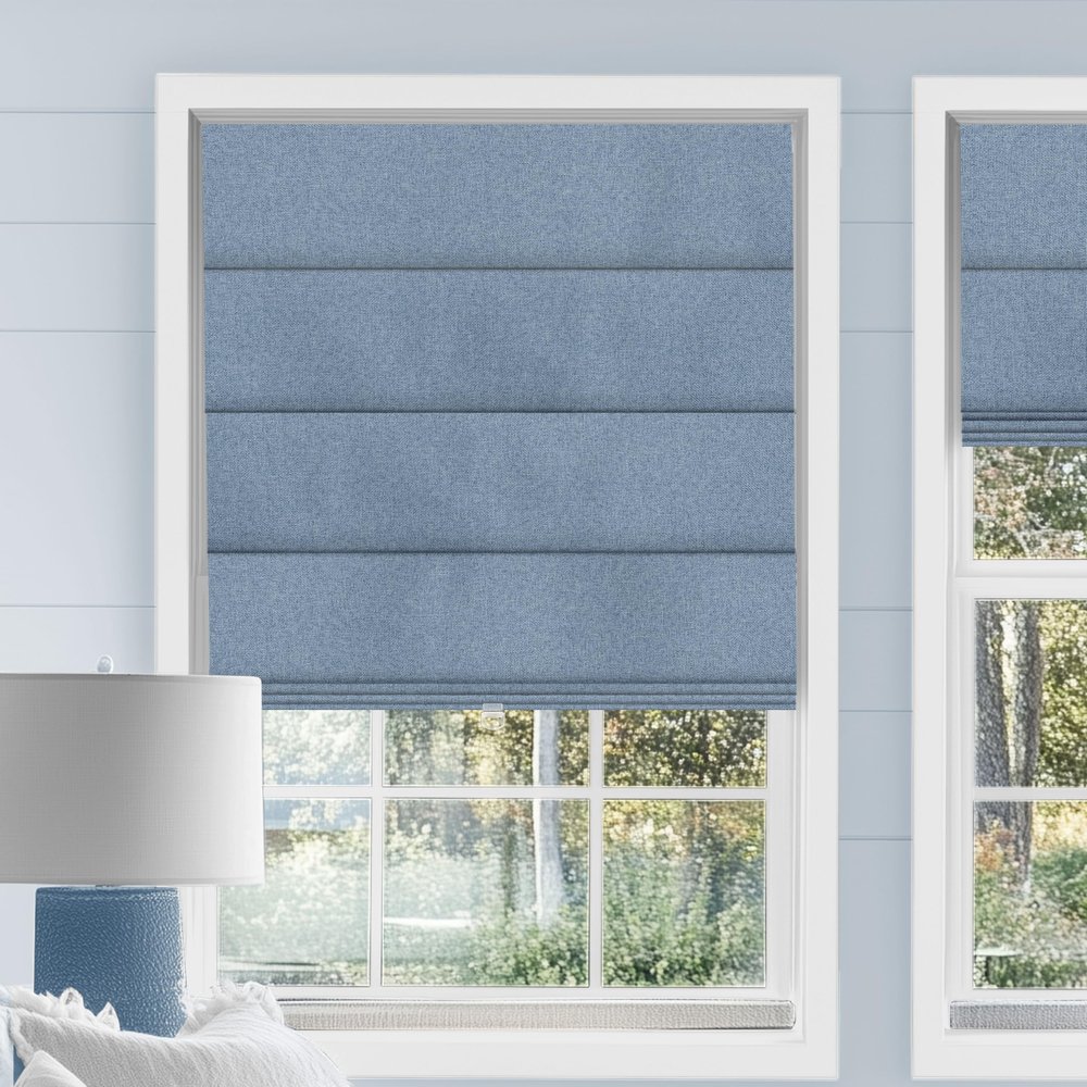 Sulugood Cordless Roman Shades for Windows Blackout Roman Blinds,Room Darkening Thermal Insulated Window Shades for Home Living Room Bedroom, Blackout Blue 29" W x 56" H