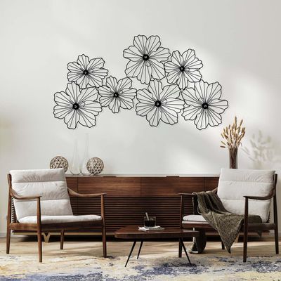 Aportif Metal Flowers Wall Decor, Floral Art, Flowers Decorations for Wall, Boho Floral Art, Minimalist Decorations, Living Room Decor (Black, 24"13" | 6033cm)