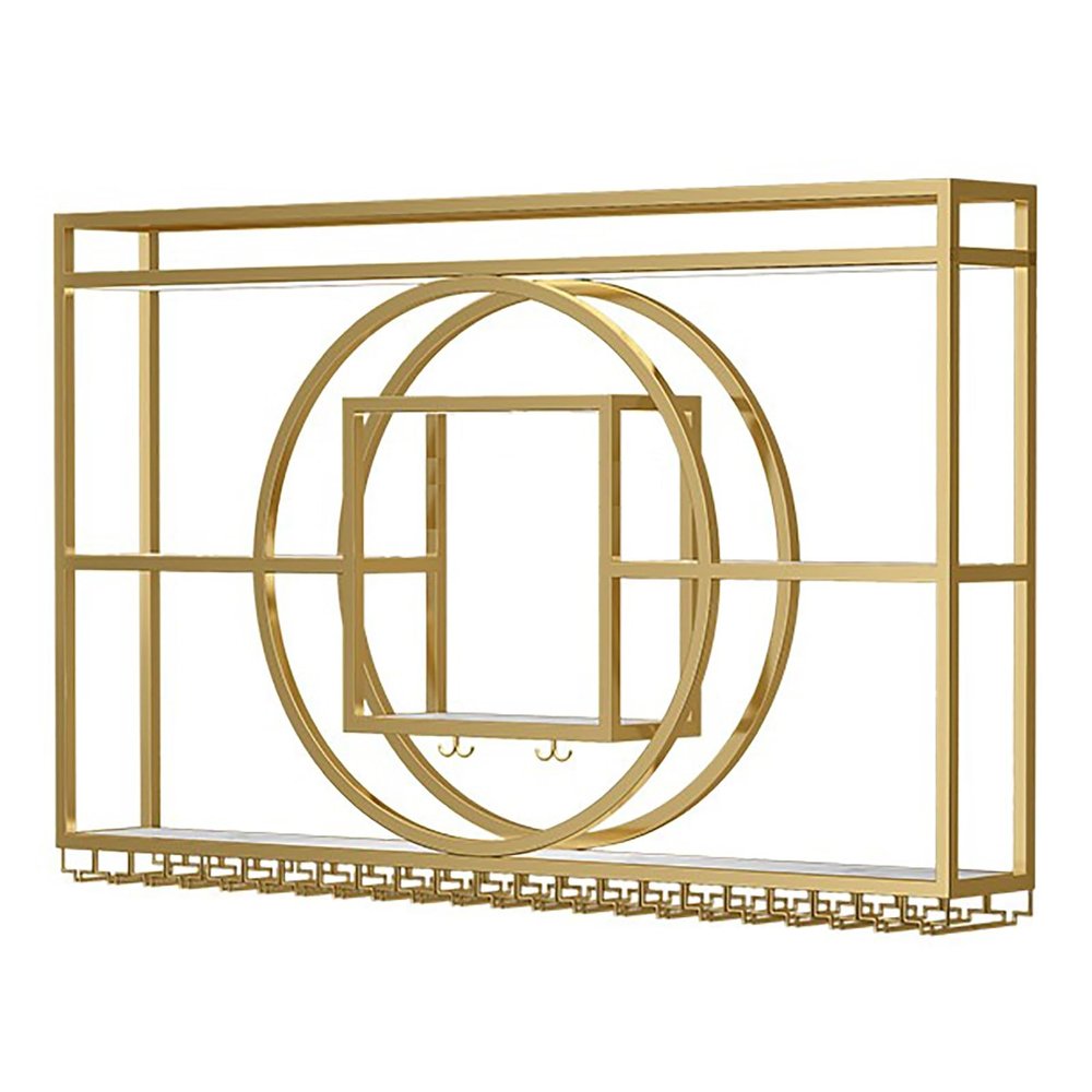 BYJSJY Wine Rack Wall Mounted, Hanging Metal Floating Wine Rack Cabinet, Large Capacity Full Metal Wine Rack with Bottle and Cup Holders, for Home Restaurant Bar Storage Rack(Gold,120x20x90CM)