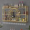 BYJSJY Wine Rack Wall Mounted, Hanging Metal Floating Wine Rack Cabinet, Large Capacity Full Metal Wine Rack with Bottle and Cup Holders, for Home Restaurant Bar Storage Rack(Gold,120x20x90CM) view 2