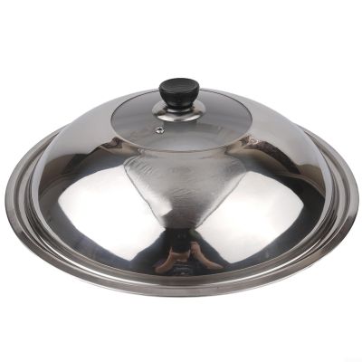40 CM Stainless Steel Pots Lid Cover Fits Frying Pans/Pots/Woks, Stainless Steel And Tempered Glass Lid With Vent Hole And Handle