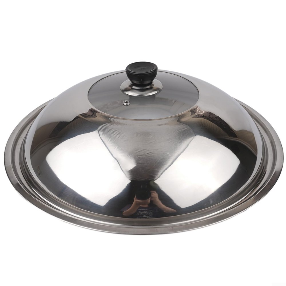 40 CM Stainless Steel Pots Lid Cover Fits Frying Pans/Pots/Woks, Stainless Steel And Tempered Glass Lid With Vent Hole And Handle