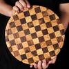 DYINGZL Acacia Round Chopping Board, Checkerboard Wood Cutting Board, Round Chopping Board with Juice Groove, Deli Wood Cheese Board view 3