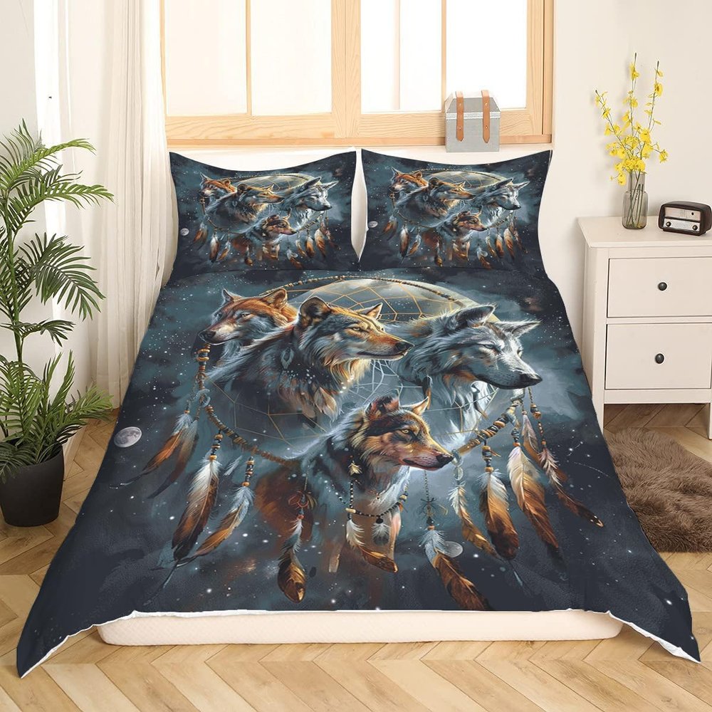 DESTACOZIE Customized Wolf Duvet Cover, Queen Wolf Comforter Set Gray, King Size Wolf Bed Set, Wolf Bedspread, Twin Size Wolves Bedding Set for Boys, Wolf Comforter Set Queen