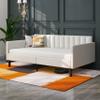1- Elena Twin Size Ivory Boucle Upholstered Daybed, Ribbed Tufted Backrest, Daybed in Lavish Modern Design, Richly Hued Foam Comfort view 3