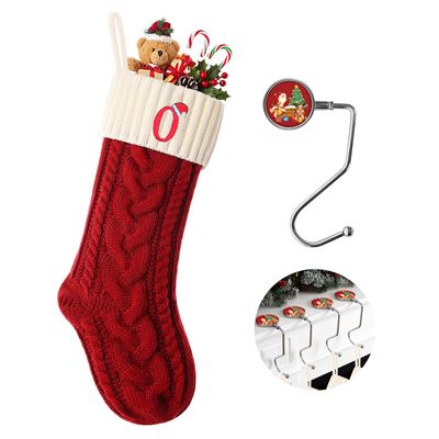 Christmas Stockings Personalized Custom Initials 18 Inches Knitted Christmas Stockings with Letter Fireplace Hanging Monogram Xmas Stockings for Kids,Family Holiday Party DecorationRed and White O