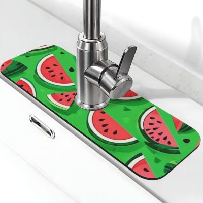 Watermelon fresh fruit Printed Faucet Mat,Rubber Anti-slip Sink Faucet Mat Pad Splash Guard Absorbent Fast Drying Mat for kitchen Bathroom 15" X 5.5"