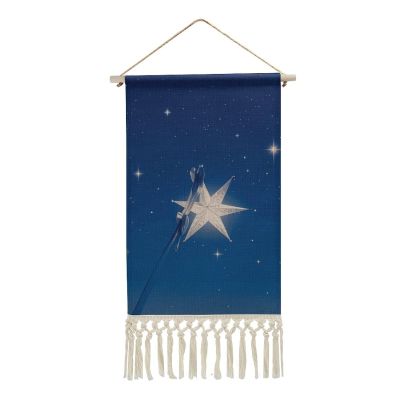 NWGHM Poster Hanger with Tassel Navy Blue And Star Wall Art Prints with Wood Frames Wall Hanging Tapestry Cotton And Linen Hanging Poster for Living Room Decor 19.6x10 Inch