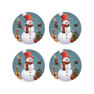 Christmas Snowman Coasters for Drinks Set of 4 Non-Slip Leather Coaster Heat Resistant Drink Coaster for Tabletop Protection Absorbent Cup Mat for Coffee Table Decor Round Shape