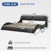 DICTAC King Size Bed Frame with Headboard and Charging Ports Modern Low Profile King Platform Bed Frame with LED Lights Wave Like Curve Led Bed Frame King Size with Wood Slats Support,Black view 2