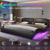 DICTAC King Size Bed Frame with Headboard and Charging Ports Modern Low Profile King Platform Bed Frame with LED Lights Wave Like Curve Led Bed Frame King Size with Wood Slats Support,Black view 4
