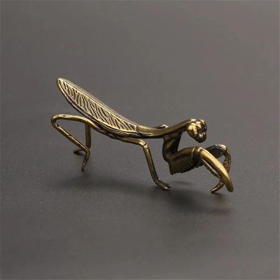DUOLAIYUNSO Vintage Bronze Statues,7.2x2.4cm Copper Mantis Miniature Ornament Vintage Flower Pot Decoration Tea Pet Craft