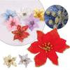 10pcs Christmas Poinsettia Glitter Flower, Hanging Xmas Party Tree Decoration,Artificial Xmas Flower Ornaments,Christmas Tree Flower Decor(Silver) view 2