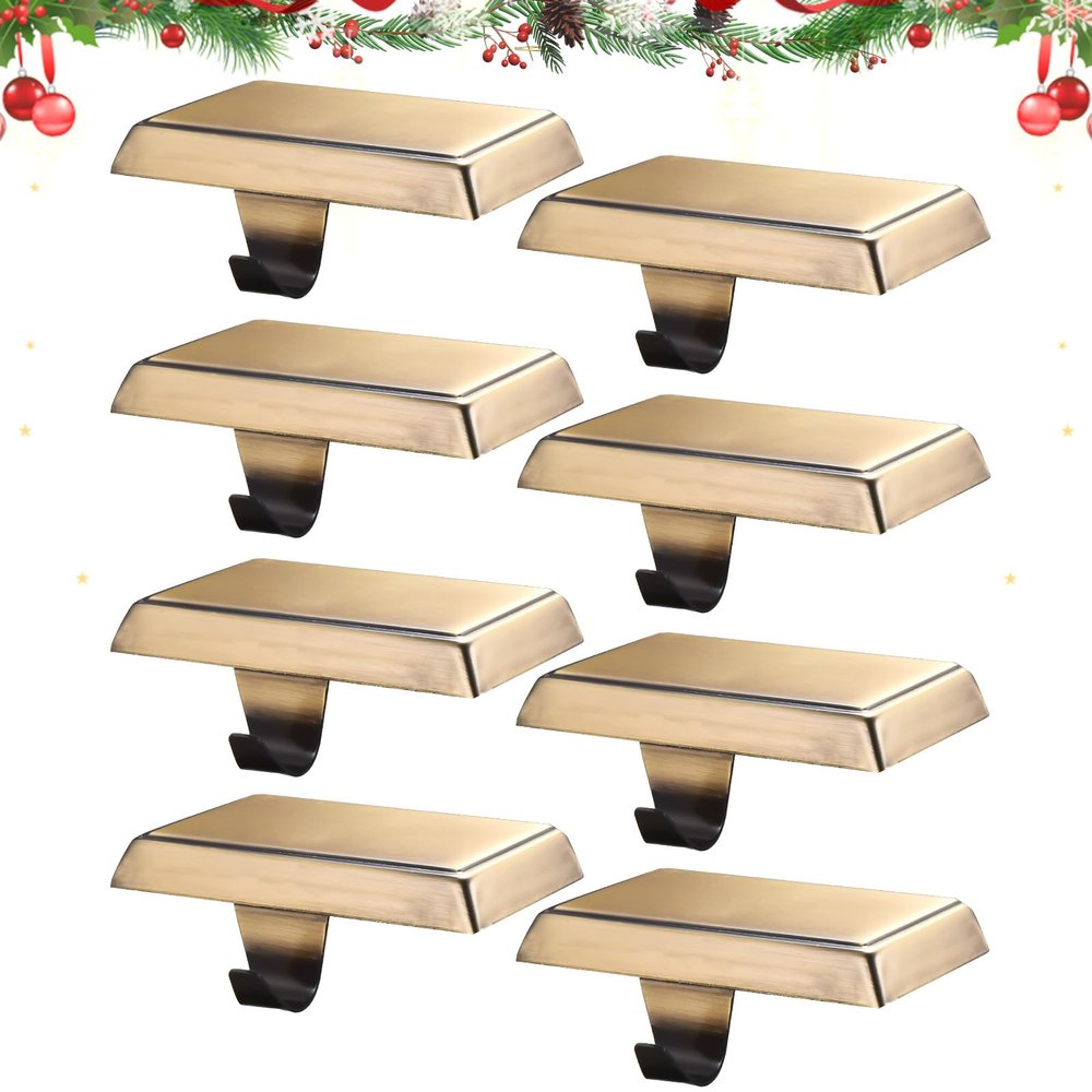 popamaz Christmas Stocking Holders for Mantle, Weighted Stocking Hangers, Christmas Stocking Hooks for Tables Window Fireplace Mantle Decoration(Bronze,8PCS)