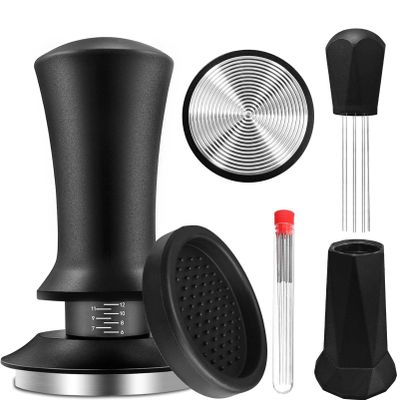 58mm Espresso Tamper, Espresso Accessories, Coffee Tamper with Espresso Distribution Tool, Wdt Tool Espresso, Espresso Tamper with Silicone Mat, Stainless Steel Base Tamper for Espresso Coffee Machine