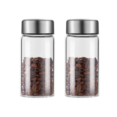 CFGH6FDF Tea Tins 2Pcs Glass Tea Storage Containers Coffee Containers, Kitchen Serving Food Storage Canister with Sealed Metal Lid, Clear Glass Jar for Tea Leaves, Powder, Spice Tea Caddy(250ML)