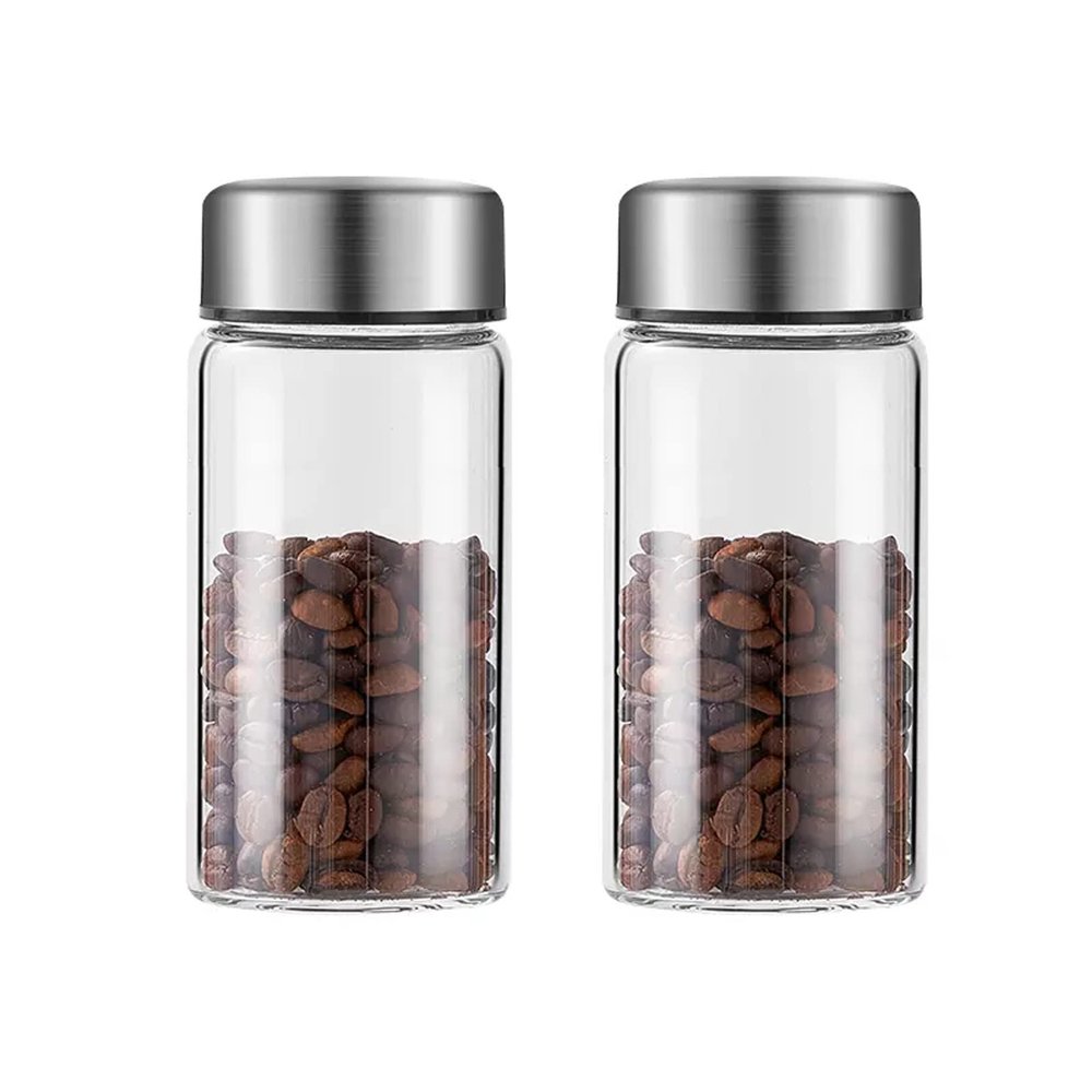 CFGH6FDF Tea Tins 2Pcs Glass Tea Storage Containers Coffee Containers, Kitchen Serving Food Storage Canister with Sealed Metal Lid, Clear Glass Jar for Tea Leaves, Powder, Spice Tea Caddy(250ML)