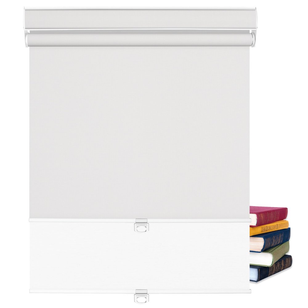 BERISSA Dual Roller Shades,Double Window Blinds,Blackout and Light Filtering Shades,Thermal Window Shades for Home Office, Easy to Install(5% Solar White+Blackout Jacquard White),26" W x 60" H