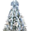 LIZLOVESS Dusty Blue and Silver Christmas Tree Toppers 13 x 53 Inch Large Decorative Bows with Streamer and Snowflake Patterns for Xmas Tree Wreaths Door Staircase Home Decor view 1