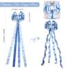 LIZLOVESS Dusty Blue and Silver Christmas Tree Toppers 13 x 53 Inch Large Decorative Bows with Streamer and Snowflake Patterns for Xmas Tree Wreaths Door Staircase Home Decor view 3