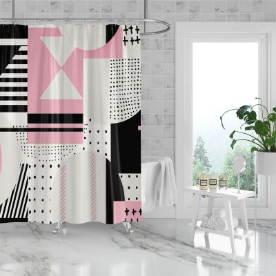 PDSYCB Geometric Fabric Shower Curtain Set Grey Checkered Pattern Abstract Geometric Bathroom Window Curtain Modern Decorative Polyester Cloth Shower Curtains for Bathroom Decor 87x72in-220x183cm/WxL