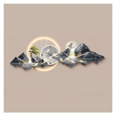 Clock for Wall Art Large Wall Sconce Decoration with Clock and Remote Control, 3D Modern Landscape Wall Sconce for Living Room, Hanging Art Sculpture for Bedroom Office Dining Room Art Wall Clocks(Gri