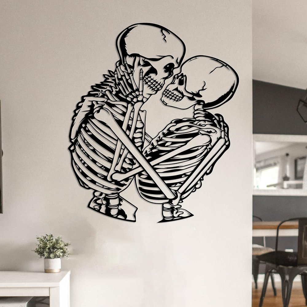DecoSoul Couple Skeleton Metal Wall Art, Skeleton Lovers Wall Decor, Soulmate Forever Lover Art, Gothic Decor, Skull Hanging, Gift, Valentines Day Gift for Couple, (23.7 x 31.5/60.2 x 80 cm)