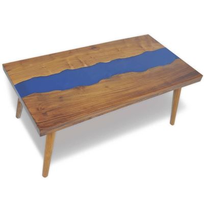 Accent Tables Coffee Table Teak Resin 39.4"x19.7"x15.7",Striking Blue Resin Inlay Coffee Table: Teak Wood Design for Modern Homes Home Furniture, Coffee Tables