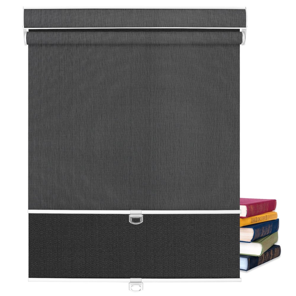 BERISSA Dual Roller Shades,Double Window Blinds,Blackout and Light Filtering Shades,Thermal Window Shades for Home Office, Easy to Install(5% Solar Black+Blackout Linen Black),50" W x 80" H