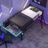 Twin Size Gaming Mid Loft Bed with Desk and LED Lights, Modern Metal Loft Bed Frame with Inclined Ladder and Safety Guardrail for Kids Teens Girls Boys Bedroom, Easy Assembly (Black-01, Twin) view 3